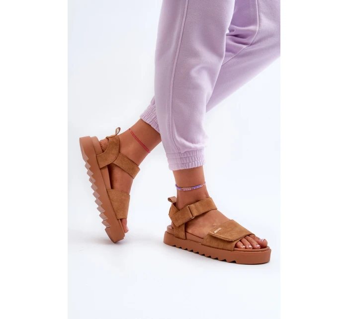 Damskie Zamszowe Sandały Na Platformie Big Star NN274705 Brązowe Damskie Zamszowe Sandały Na Platformie Big Star NN274705 Brązowe