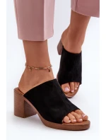 Eleganckie Lekkie Klapki Damskie Na Obcasie Czarne Varnila