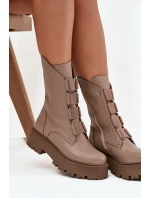 Botki Damskie Z Naturalnej Skóry Na Platformie Zazoo 3795 Beżowe