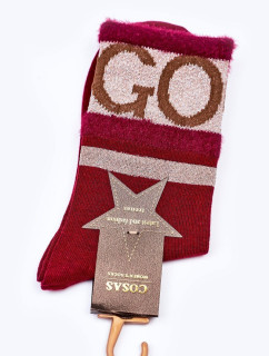 Dámske bavlnené ponožky GO-GO s kožušinou COSAS Burgundy