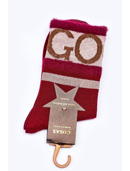 Dámske bavlnené ponožky GO-GO s kožušinou COSAS Burgundy