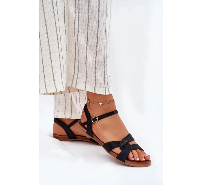 Dámske lesklé ploché sandále S.Barski - čierne Dámske lesklé ploché sandále S.Barski - čierne