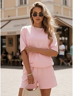 Dámsky letný pruhovaný komplet Poľský výrobok ružový FashionStreet AY1161