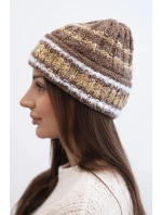Dámska zimná čiapka s farebným vláknom a elastickou šnúrkou K352 cappuccino