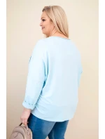 Dámská bavlněná blůza Plus Size s výstřihem do V modrá