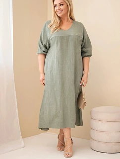 Dámské šaty plus size z  s výstřihem do V khaki model 22141094 - K-Fashion