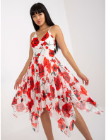 Bielo-červené šaty s kvetinovými ramienkami