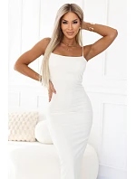 673-1 Midi šaty s tenkými ramienkami a jemným leskom - ecru 673-1 Midi šaty s tenkými ramienkami a jemným leskom - ecru
