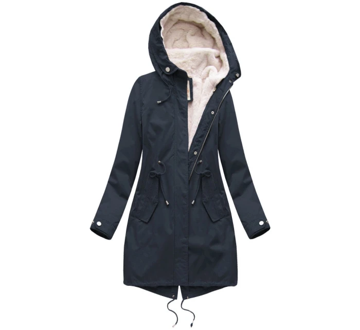 Tmavě modrá dámská zimní bunda parka s kapucí a odepínací kožešinovou podšívkou model 21242084 - Libland