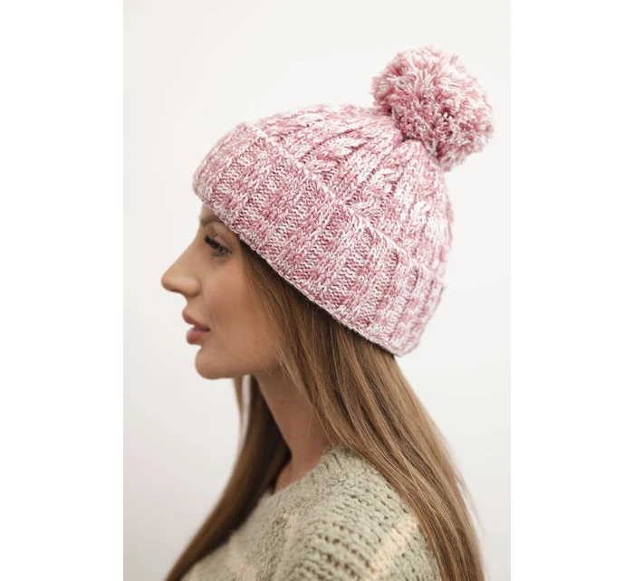 Dámska zimná čiapka s bambulou z vlny K424 svetlo ružová Dámska zimná čiapka s bambulou z vlny K424 svetlo ružová