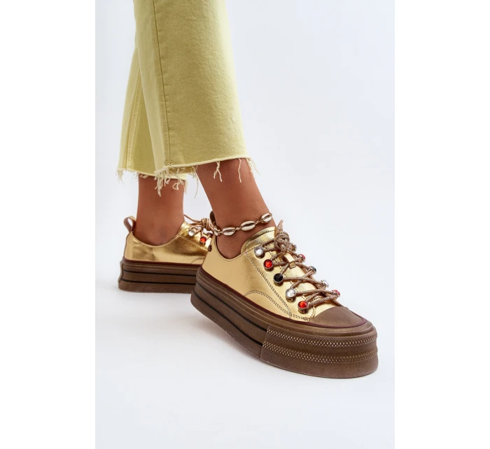 Damskie Trampki Na Platformie GOE NN2N4055 Złote Damskie Trampki Na Platformie GOE NN2N4055 Złote