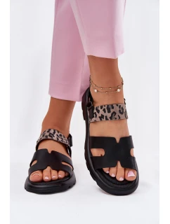 Skórzane Sandały Damskie Na Płaskim Obcasie Panterka Vinceza 66780 Czarne