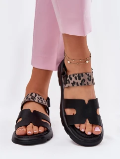 Kožené Dámské Sandály Na Plochém Podpatku Panterka model 21697793 Černé - VINCEZA