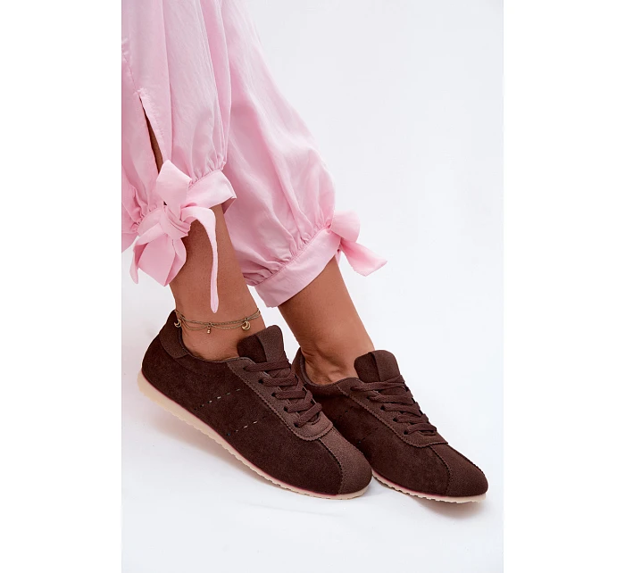 Dámské tenisky z eko semiše nízké čokoládové model 22122911 - Boto