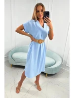 Dámske šaty s ozdobným opaskom 24139 svetlomodré - Kesi Dámske šaty s ozdobným opaskom 24139 svetlomodré - Kesi
