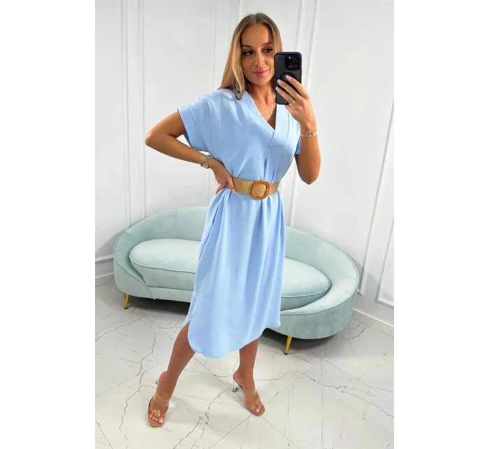 Dámske šaty s ozdobným opaskom 24139 svetlomodré - Kesi Dámske šaty s ozdobným opaskom 24139 svetlomodré - Kesi