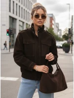 FashionStreet dámska semišová bunda bomber v čokoládovej farbe TY5577