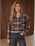 Dámská flanelová košile s kostkovaným vzorem, hnědá, FashionStreet DY0499