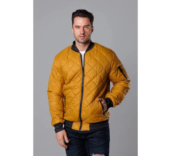 Tmavo žltá prešívaná pánska bunda typu "bomber" (MY01-23)