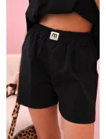 Dámský komplet s volánem – halenka s krátkým rukávem a šortky s gumičkou černý