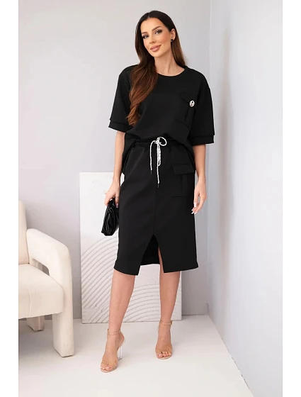 Dámský máslový komplet s model 22092320 a midi sukní černý - K-Fashion Dámský máslový komplet s model 22092320 a midi sukní černý - K-Fashion