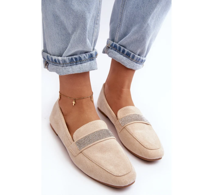 Damskie Mokasyny Z Cyrkoniami Beżowe Ralrika