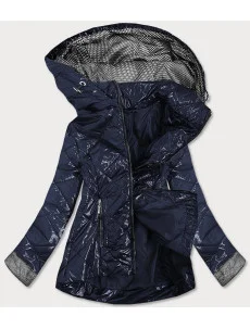 Tmavo modrá lesklá dámska prešívaná bunda (B9573)