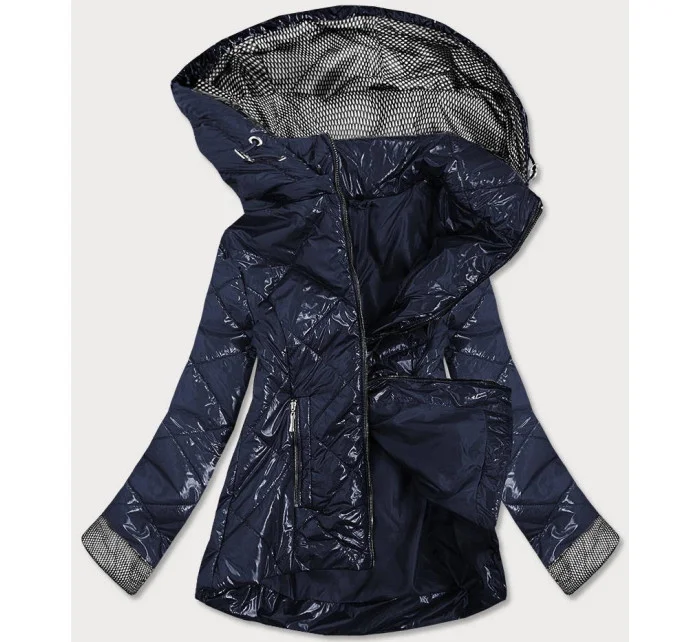 Tmavo modrá lesklá dámska prešívaná bunda (B9573)