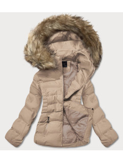 Krátka béžová zimná bunda s kapucňou (16M9055-62)