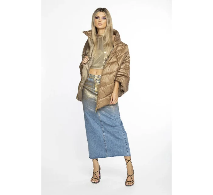 Tmavo béžová dámska bunda pončo s ozdobnými zipsami AnnGissy (AG1-J9171) Tmavo béžová dámska bunda pončo s ozdobnými zipsami AnnGissy (AG1-J9171)