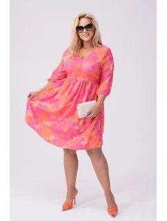 Ružové a oranžové dámske letné kvetinové šaty (8276)