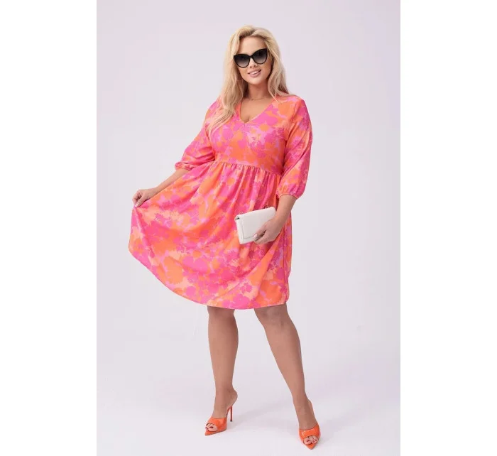 Letné kvetinové ružovo-oranžové šaty (8276)