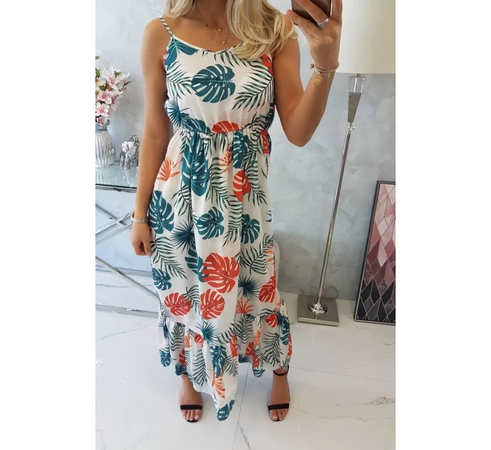 Šaty s motivem listů ecru