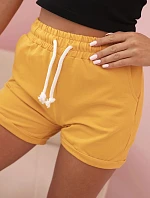 Dámske bavlnené šortky s elastickým pásom a šnurovaním v horčicovej farbe