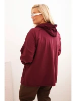 Dámská mikina Plus Size bavlněná oversize s dlouhým rukávem bordová