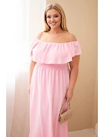 Plus veľkosť dámske šaty s volánom a elastickým pásom Candy Pink Plus veľkosť dámske šaty s volánom a elastickým pásom Candy Pink