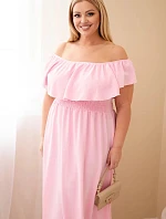 Plus veľkosť dámske šaty s volánom a elastickým pásom Candy Pink