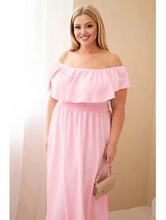 Plus veľkosť dámske šaty s volánom a elastickým pásom Candy Pink