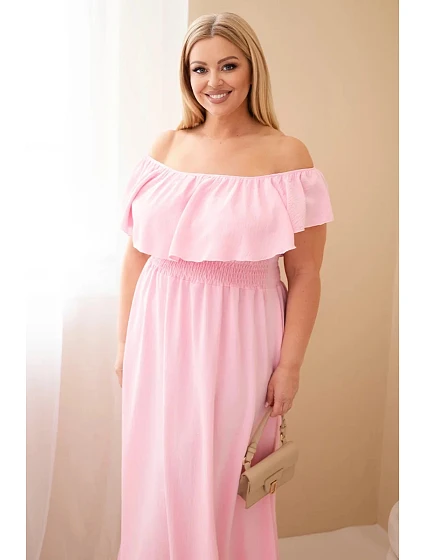 Plus veľkosť dámske šaty s volánom a elastickým pásom Candy Pink Plus veľkosť dámske šaty s volánom a elastickým pásom Candy Pink