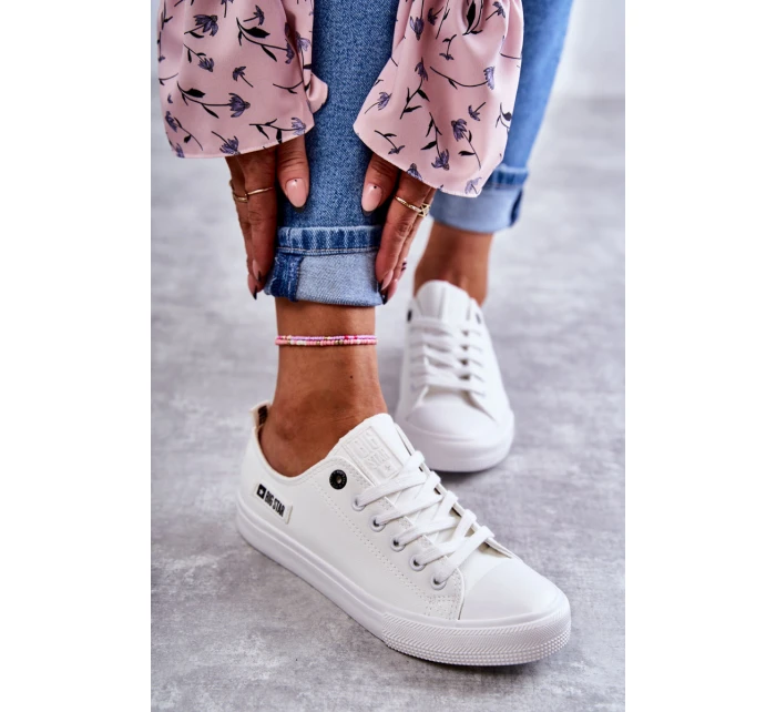 Damskie Skórzane Niskie Trampki Big Star KK274010 Białe