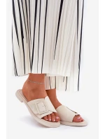 Kožené Dámské Pantofle S Přezkou D&A Béžové model 21691001 - S.Barski