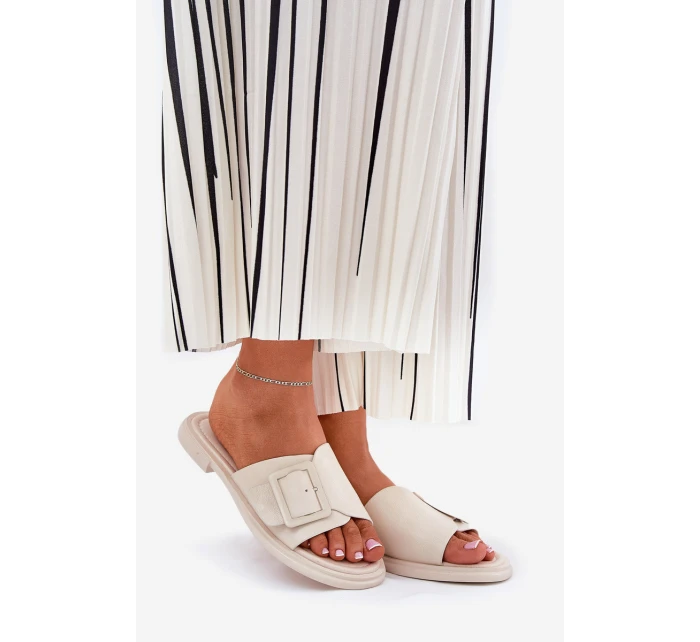 Kožené Dámské Pantofle S Přezkou D&A Béžové model 21691001 - S.Barski