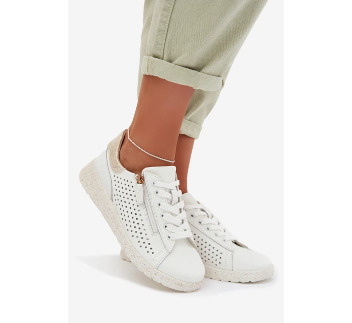 Kožené dámské tenisky s zipem Bílá-Zlatá Kalorinne