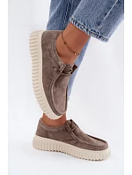 Kožené Semišové Dámské Polobotky na Podpatku Taupe model 22182372 - Boto
