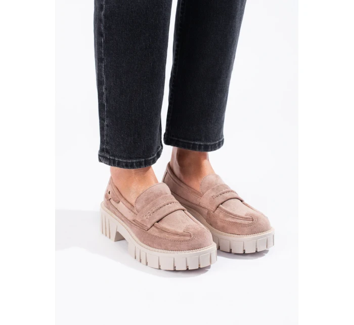 Jedinečné hnědé mokasíny dámské bez podpatku Jedinečné hnědé mokasíny dámské bez podpatku