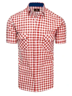 Pánska červeno-biela kockovaná košeľa s krátkym rukávom FashionStreet KX0954
