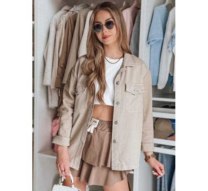 Dámské oversize košilové sako béžové Dstreet model 21987115 - FashionStreet Dámské oversize košilové sako béžové Dstreet model 21987115 - FashionStreet