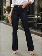 Dámske džínsy s vysokým pásom a širokými nohavicami tmavomodré FashionStreet UY2949