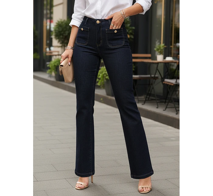 Dámske džínsy s vysokým pásom a širokými nohavicami tmavomodré FashionStreet UY2949
