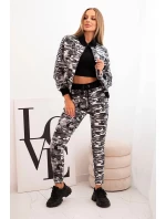 Dámska súprava s kapucňou s maskáčovou potlačou khaki + ecru